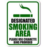 Designated smoking area please use cigarette bins provided